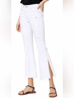Flying Monkey Y2288 White Flare Jeans Sz 24 Stretch Bell Bottom Split Hem Frayed